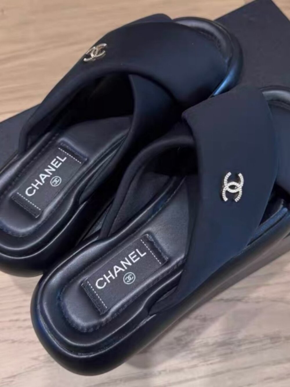 Chanel Cross-Strap Black Platform Mules EU 38